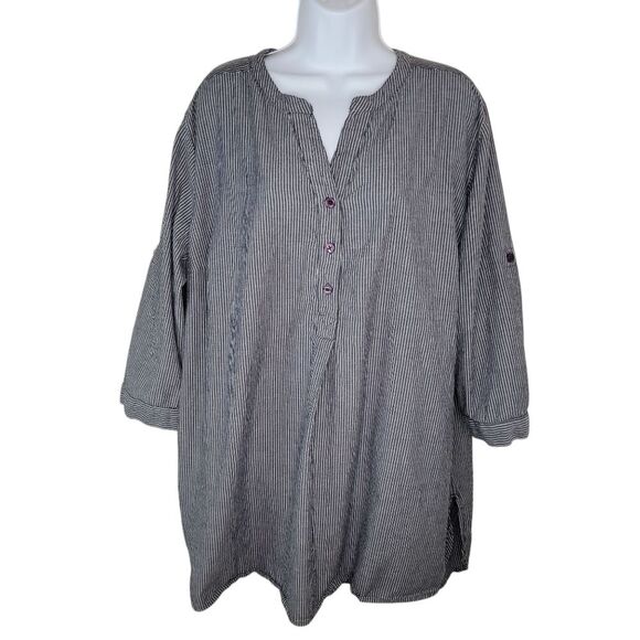 Ellos Striped Blue Cotton Tunic Top Size 2x - Picture 1 of 8